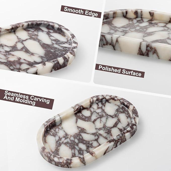 Calacatta Viola Marble Oval Trays 10"x6" - Bathroom Vanity & Kitchen Organizer Set, Stone Serving Dish for Jewelry/Perfume - ModernBath