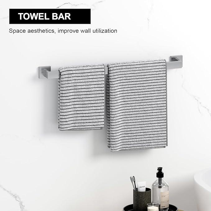 15-Pieces Brushed Nickel Bathroom Accessories Set, 23.6 Inch Bath Towel Bar Set, Stainless Steel Bathroom Hardware Set, Towel Racks for Bathroom Wall Mounted. - ModernBath