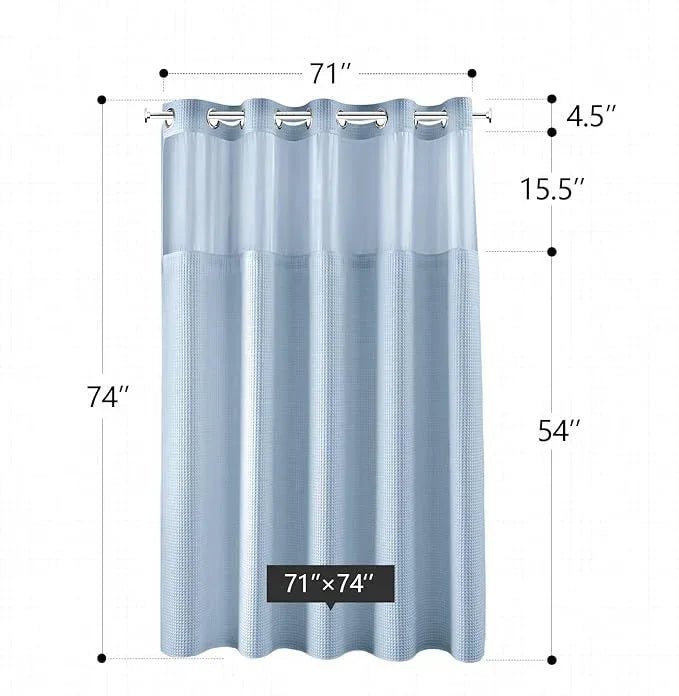 River Dream Misty Blue Fabric Shower Curtain Set, Cotton Blend, Waffle Weave, with Snap in Replacement Liner，71 x 74 inches - ModernBath