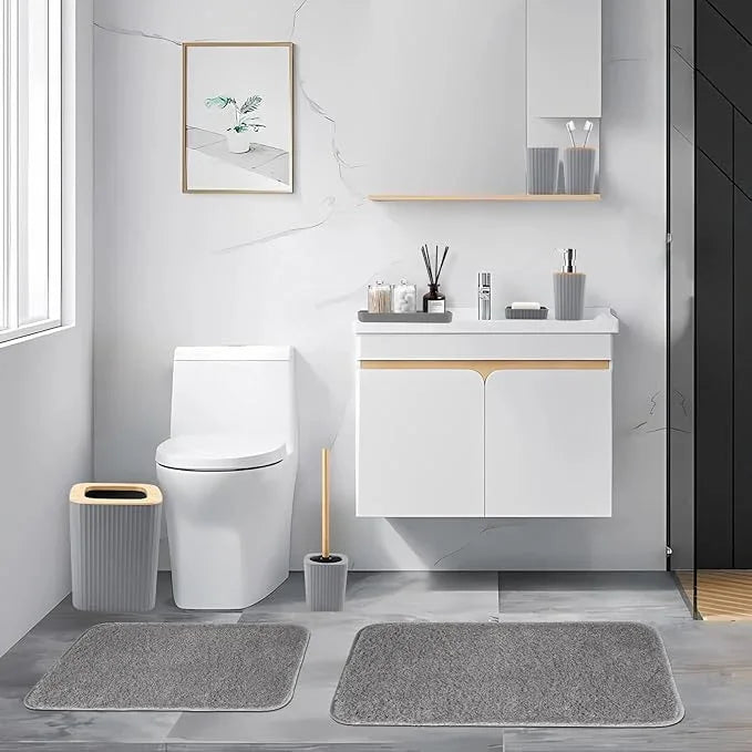 XLHOMO Bathroom Accessory Set–Bathroom Set with Shower Curtain and Rugs, No Slip Bathroom Rugs Super Absorbent, Grey Ombre Waterproof Shower Curtain with Hooks, Gray Bathroom Sets Complete for Home - ModernBath