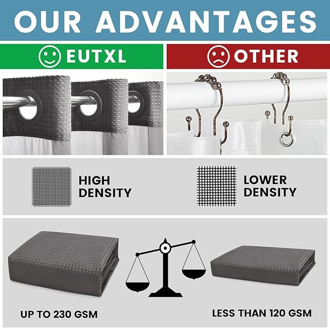 EUTXL Charcoal Grey Stall No Hook Shower Curtain with Snap in Liner,230GSM Waffle Weave Shower Curtains for Bathroom,54W x 80H - ModernBath