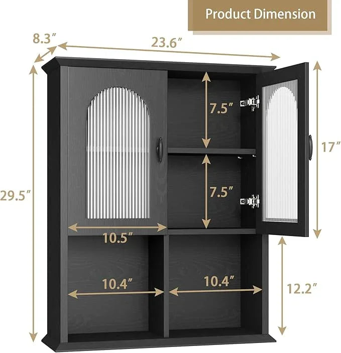 CJL Bathroom Wall Cabinet with Fluted Door, 23.6'' x 29.5'' Medicine Cabinet, Over The Toilet Storage Cabinet, Black - ModernBath