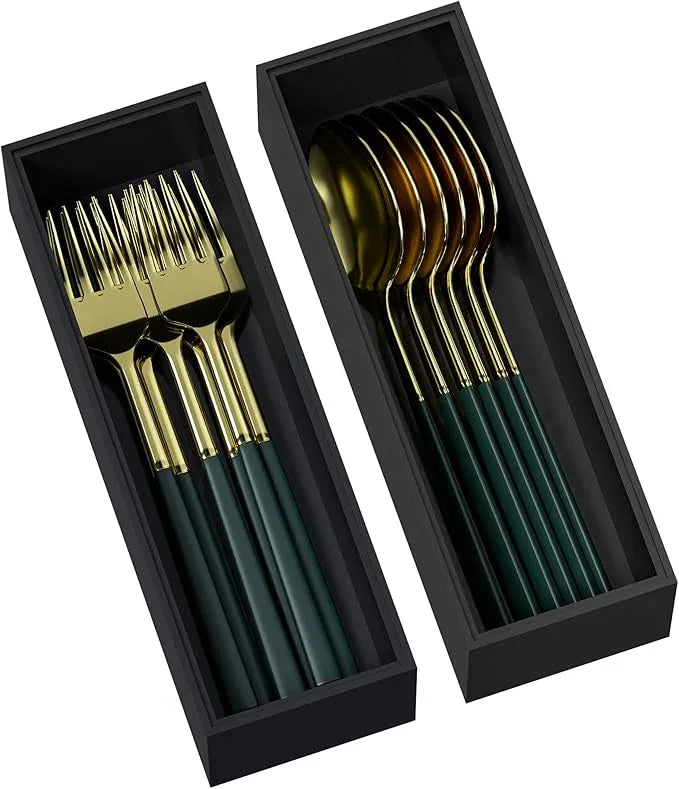 Kitchen Drawer Organizer Bins, Black Bamboo Drawer Organizer Stackable for Silverware, Utensils, Cutlery, Flatware, Junk Drawer, Dresser, Bathroom, 9" x 3" x 2.5" (Set of 2) - ModernBath