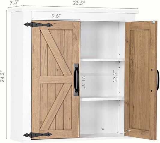 Spirich Bathroom Wall Cabinet Over Toilet, Farmhouse Wall Mounted Medicine Cabinet Organizer with Wood Grain Barn Doors and Adjustable Shelves - ModernBath