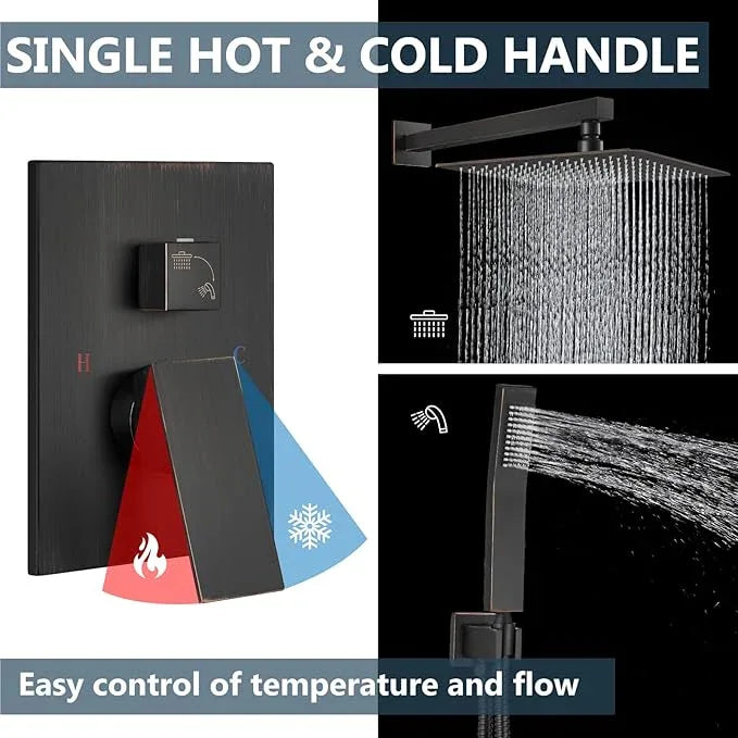 Aolemi Shower Faucet Set Rain Shower System with Handheld Spray Bathroom Shower Combo Rough-in Valve and Shower Trim Kit Included Oil Rubbed Bronze 16 Inch Wall Mount Shower Head - ModernBath