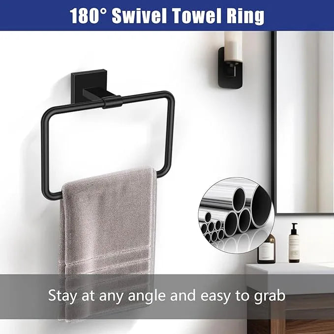 TNOMS 5 Pieces Matte Black Bathroom Hardware Set Black Towel Bar Set for Bathroom SUS304 Stainless Steel Wall-Mounted Towel Racks Set 23.6 Inch - ModernBath