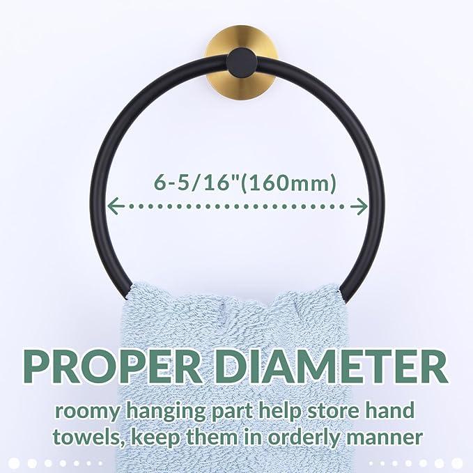 APLusee Black Gold Towel Ring for Bathroom Wall, Stainless Steel Hand Towel Holder, Wall Mounted - ModernBath