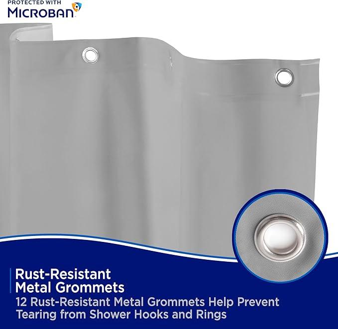 Kenney MB61159PK2 Microban Protected Medium Weight 4.8 Gauge Waterproof PEVA Shower Curtain Liner with Rust-Resistant Metal Grommets and Weighted Magnetic Hem for Bathroom, 70" W x 72" H, Gray, 2-Pack - ModernBath