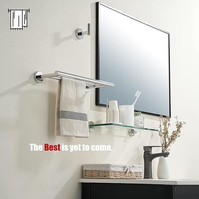 JQK Double Towel Bar Chrome, 15 Inch 304 Stainless Steel Thicken 0.8mm Towel Rack Holder for Bathroom Washcloths and Hand Towels, Polished Steel Wall Mount, Useable Length 12 Inch, TB100L12-CH - ModernBath