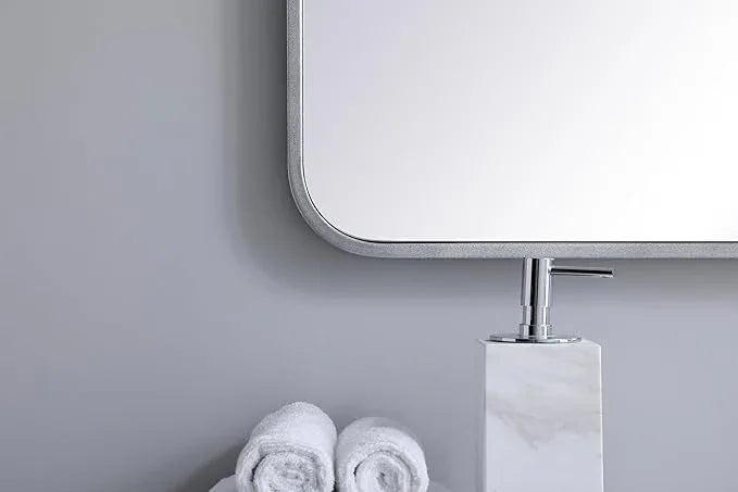 ARS Concepts Aura, Soft Corner Metal Rectangular Mirror 24X36 Inch in, Modern, Silver - ModernBath