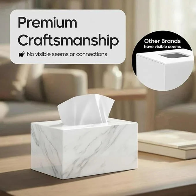 Tissue Box Cover Rectangle - Tissue Box Holder Rectangular - Compatible with Kleenex - Acrylic Marble Bathroom Accessories Decor - ModernBath