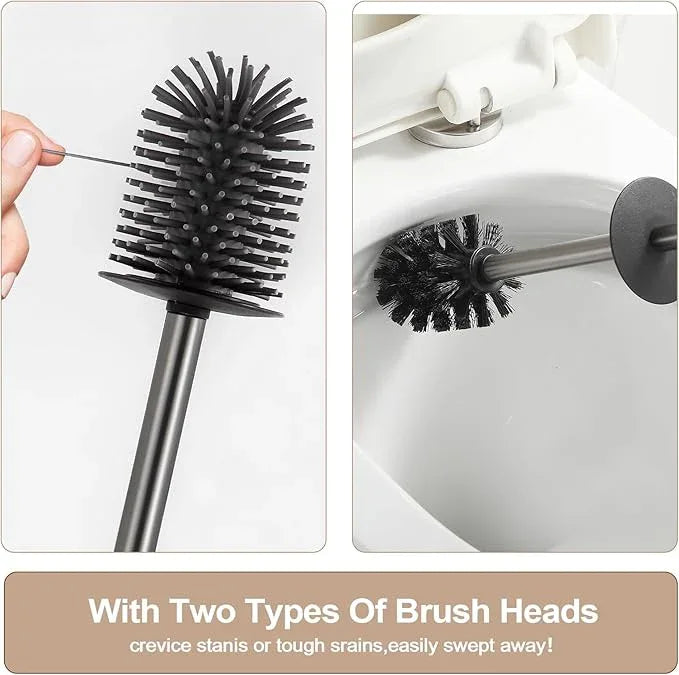 BGL Standing Toilet Brush and Holder GunGrey Aluminium Toilet Bowl Cleaner Brush and Holder for Bathroom Storage and Organization, Square Design Sturdy and Space Saving - ModernBath
