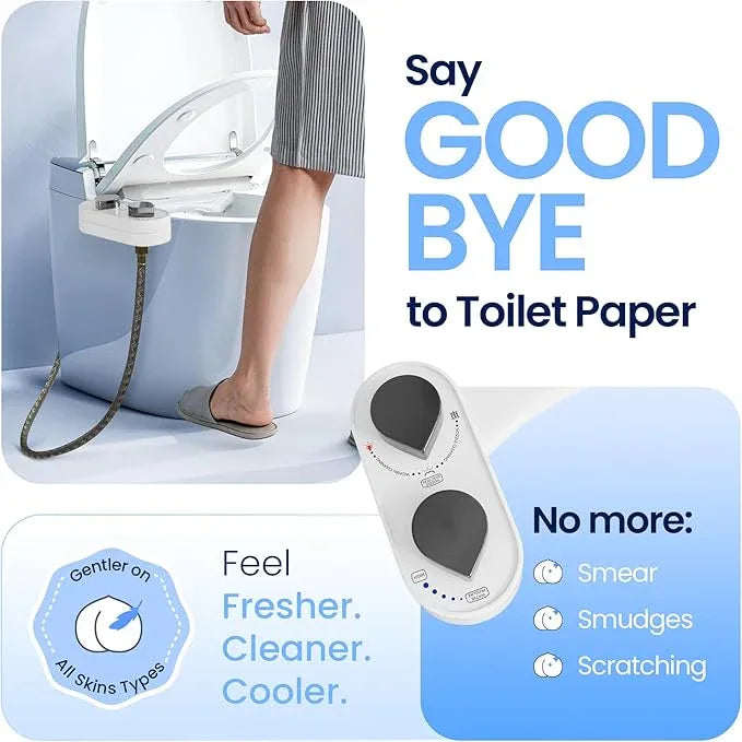 CLEAR REAR Bidet Attachment for Toilet Seat - Non-Electric, Self-Cleaning Dual Nozzle, Adjustable Water Pressure, Rear & Feminine Wash, Toilet Bidet Hygienic Bathroom Upgrade (White) - ModernBath