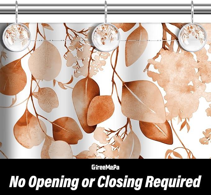 12 Pcs Orange Eucalyptus Decorative Shower Curtain Hooks Rustproof Stainless Steel Shower Rings Hanger for Modern Living Room Bedroom Bathroom Decor - ModernBath