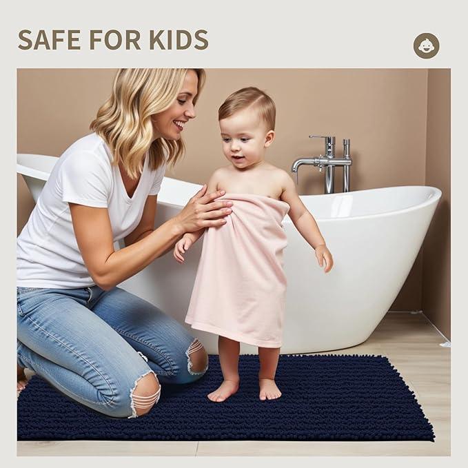 Ruggnovea Chenille Bathroom Rugs Non Slip Washable 60x24, Extra Thick Soft Absorbent Chenille Bath Mat, Non-Slip Barrier Backing, Quick Dry Machine Washable Bath Mats Tub, Shower,Floor/Sink,Navy Blue - ModernBath