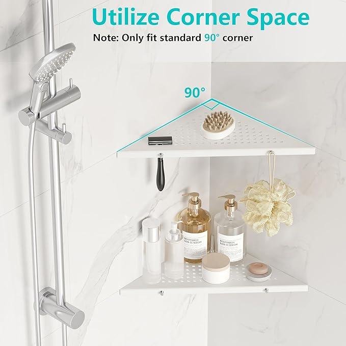 10" Bathroom Corner Shelf, 2 Pack Recessed Shower Shelf Caddy, SUS304 Stainless Steel Shelf Wall Mount Triangular, No Drilling Matte White - ModernBath