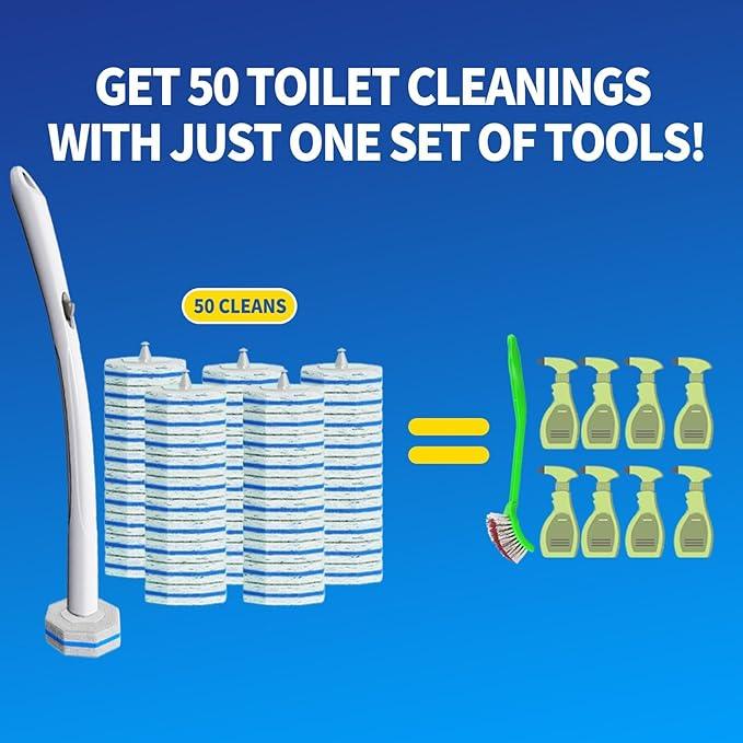 Disposable Toilet Brush Cleaning System with 50pcs Refills Pads Replacement Heads, Toilet Cleaning Stick, Wall Mounted Toliet Wand Kit Bathroom Maintenance, Toilet Bowl Cleaner Wands Holder and Set - ModernBath