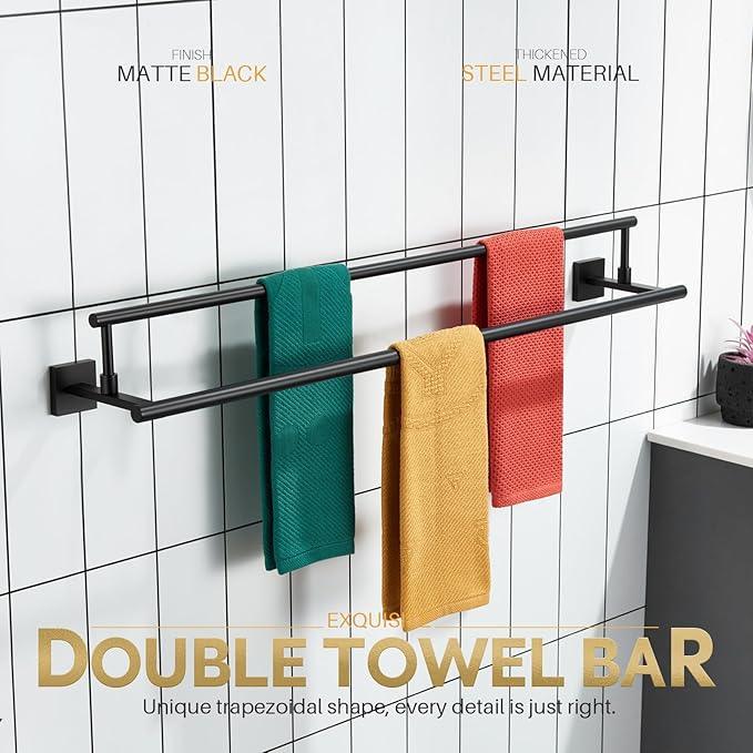 KOKOSIRI Bathroom Towel Bars 36-Inch Double Towel Rails Matte Black Towel Holder Overlength for Kitchen Toilet Stainless Steel B5009BK-L36 - ModernBath