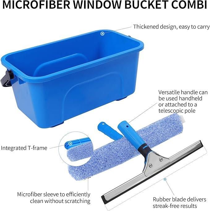 HYCDFCS Squeegee for Window Cleaning,Window Cleaning Squeegee kit with Bucket&Microfiber Scrubber,Bathroom,Shower Doors,Mirrors,Tiles,and Car Windows Blue - ModernBath
