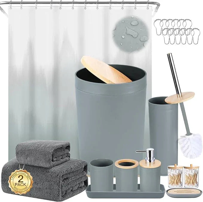 iMucci Bathroom Accessories Bathroom Sets with Shower Curtain, Bath Towel Set, Trash Can, Toilet Brush, Soap Dispenser, Bathroom Accessories Set Complete - ModernBath