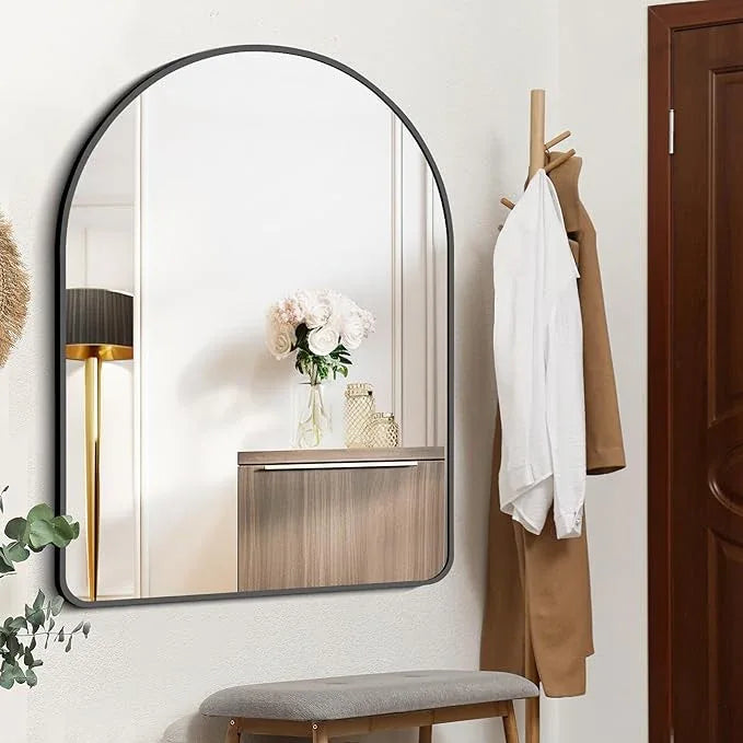 FORBATH Arched Mirror 36x48 Inch, Bathroom Mirror Wall Mounted Modern Black Aluminum Alloy Frame Decor Large Dresser, for Bedroom Living Room Entryway, Hanging or Leaning Against Wall - ModernBath