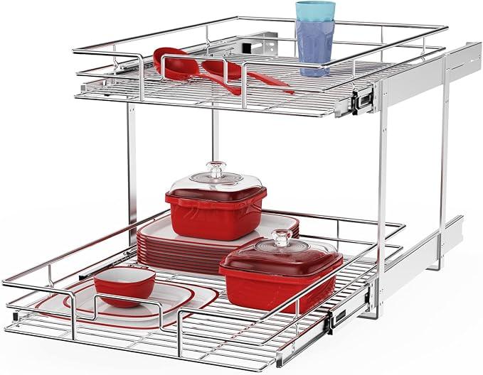 ROOMTEC Individual Pull Out Cabinet Organizer (15½" W x 21½" D), 2 Tier Spice Rack Organizer for Cabinet, Slide Out Drawer Pantry Shelf Organization and Storage for Kitchen Bathroom - ModernBath