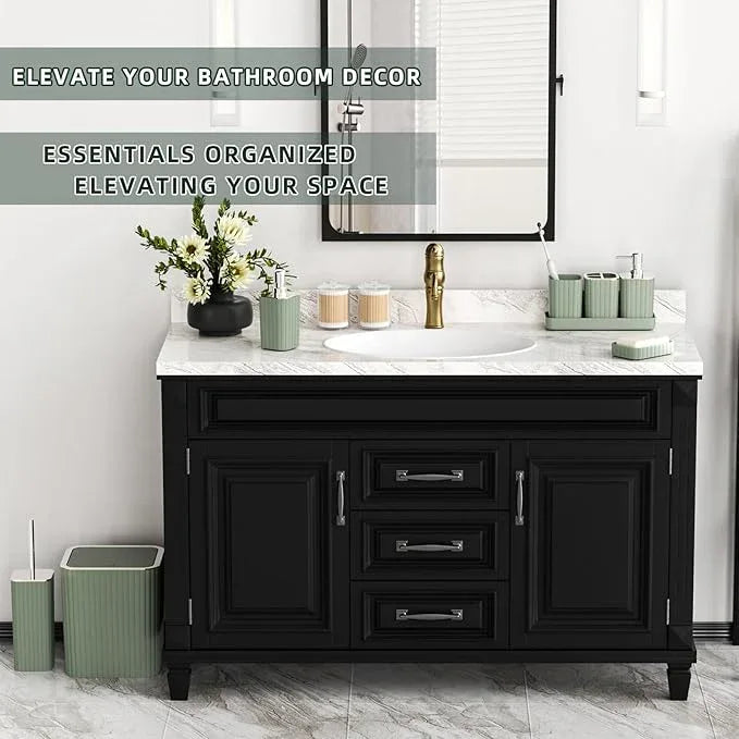XLHOMO Bathroom Accessories Set - Gorgeous Sage Green Bathroom Set, 10PC Bathroom Accessory Set, Toilet Brush, Trash Can, Qtip Holder Dispenser & Soap Dispenser - ModernBath