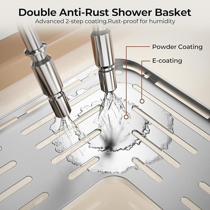 Orimade Rustproof 3 Tier Floor Standing Corner Shower Caddy Organizer with Toothbrush Holder, Large Spacing Floor Shower Shelf Rack Storage Stands with Hooks for Bathroom Kitchen, Silver - ModernBath