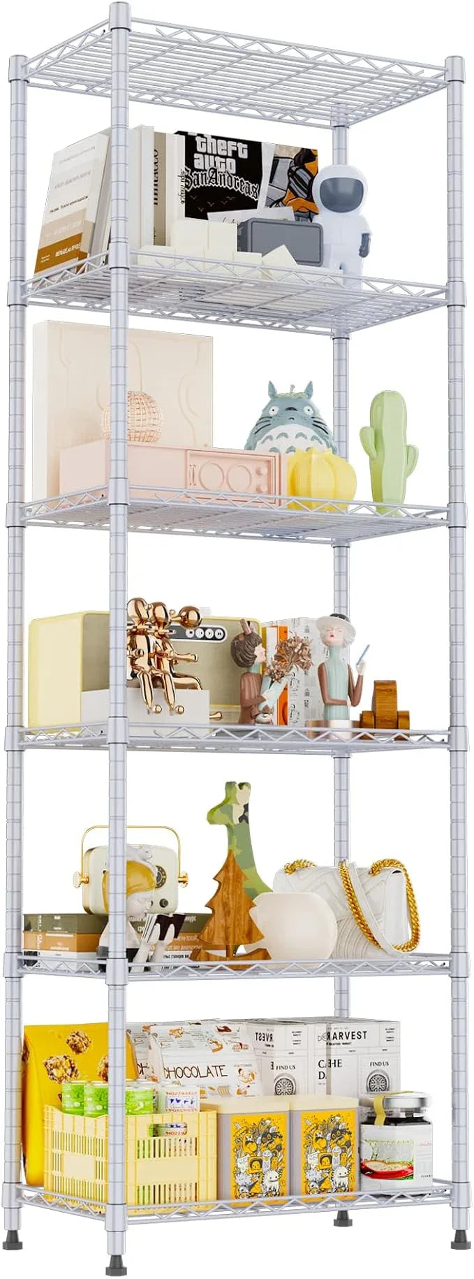 REGILLER 6 Wire Shelving Steel Storage Rack Adjustable Unit Shelves for Laundry Bathroom Kitchen Pantry Closet(Silver,11.7" D x 21.4" W x 63" H) - ModernBath