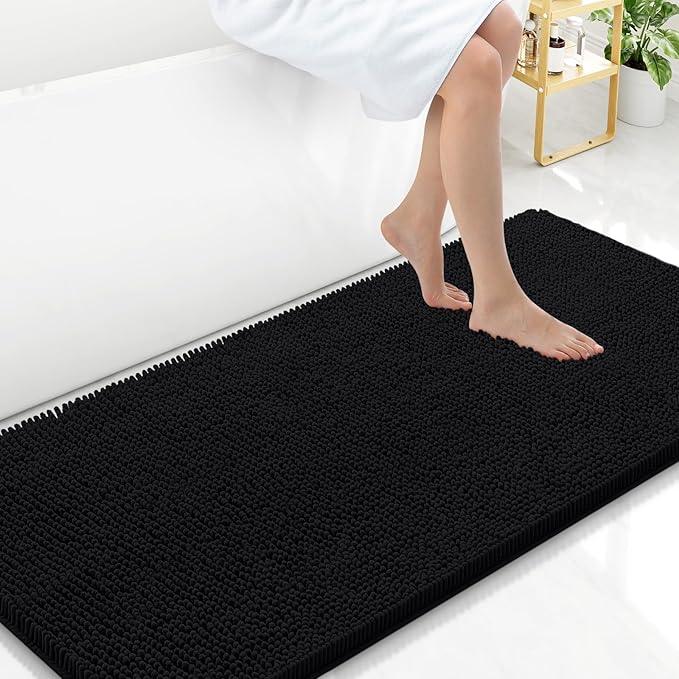 Arotive Bathroom Rugs 47x24, Extra Soft Absorbent Shaggy Chenille Bath Rugs, Machine Washable Rubber Backing Non-Slip Bath Mats for Bathroom Floor Tub and Shower, Home Decor Accessories, Black - ModernBath