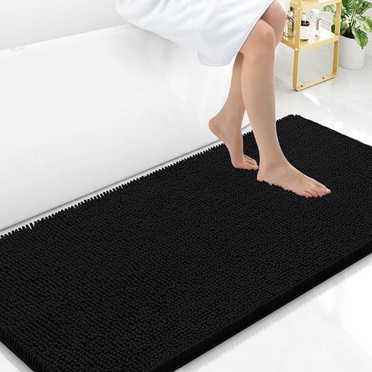 Arotive Bathroom Rugs 47x24, Extra Soft Absorbent Shaggy Chenille Bath Rugs, Machine Washable Rubber Backing Non-Slip Bath Mats for Bathroom Floor Tub and Shower, Home Decor Accessories, Black - ModernBath