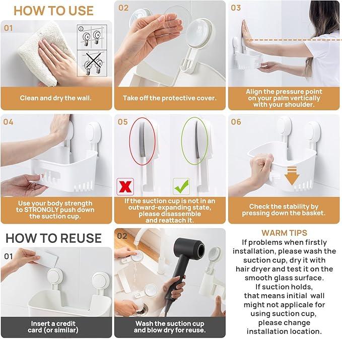 LEVERLOC Shower Caddy Suction Cup Shower Shelf Basket Suction Pack of 2 One Second Installation Removable Powerful Bathroom Organizer Max Hold 22lbs Shower Storage Plastic - ModernBath