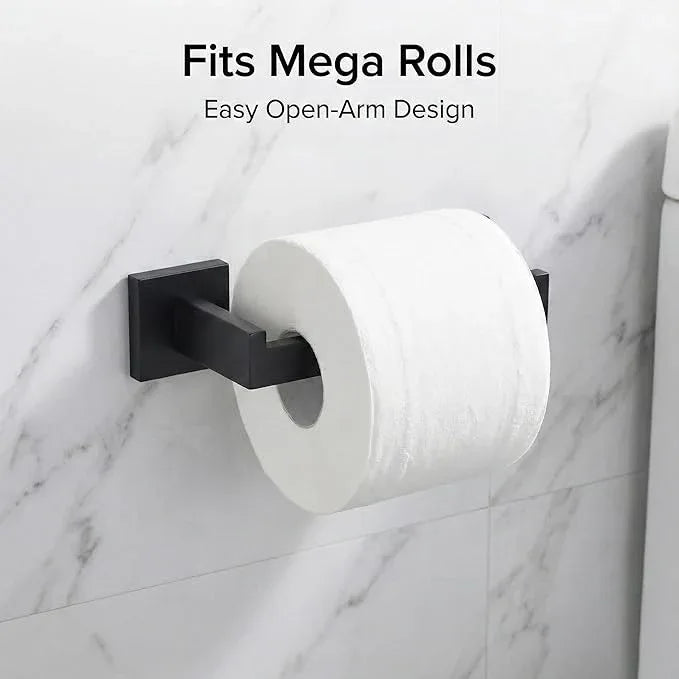 5 Piece Bathroom Hardware Set Matte Black, SUS304 Stainless Steel Towel Bar Set, Modern Square Accessories with 16 Inch Rack Toilet Paper Holder Robe Hooks (Matte Black) - ModernBath