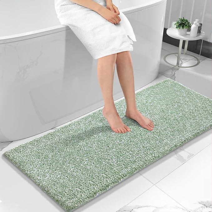 Yimobra Bathroom Runner Rug Non Slip Washable, Soft Absorbent Microfiber Long Bath Mat, Dual-Tone Decor Rug with Rubber Backing for Floor,Tub and Hallway,70x24,Home Essentials,Green and White - ModernBath
