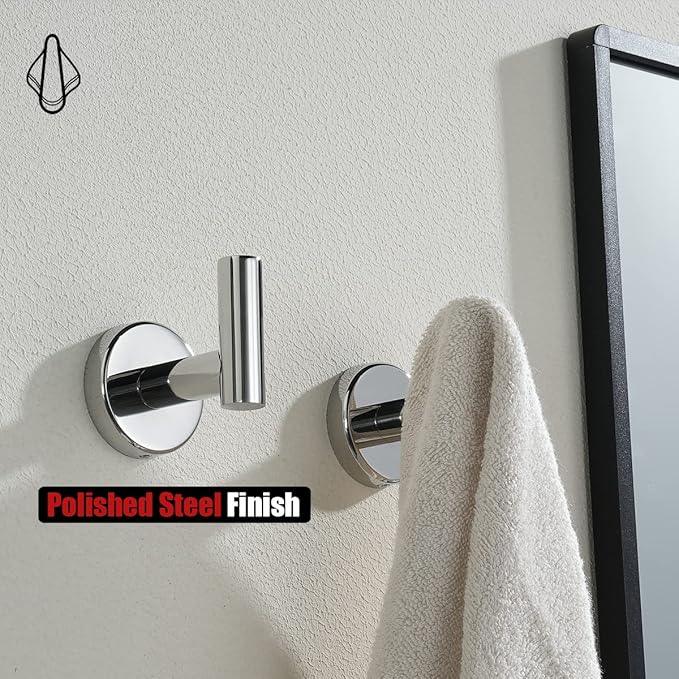 JQK Chrome Bathroom Towel Hook, 304 Stainless Steel Coat Robe Clothes Hook for Bathroom Kitchen Garage Wall Mounted (Pack of 4), TH100-CH-P4 - ModernBath