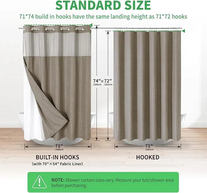eachope No Hooks Needed Linen Textured Shower Curtain with Snap-in Fabric Liner Set,Hotel Luxury Decor Shower Curtains for Bathroom with Mesh Top Window,Waterproof & Washable,71Wx74H,Khaki/Tan - ModernBath