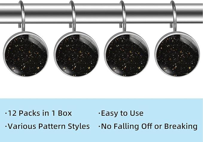 Universe Galaxy Shower Curtain Hooks Set of 12 Rustproof Metal Shower Hooks for Curtains Rods Shower Curtain Rings for Bathroom Living Room Bedroom Decor - ModernBath