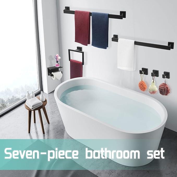 Matte Black Bathroom Hardware Set Towel Bar Set Black Bathroom Hardware Accessories Set with Towel Bars, Stainless Steel Wall Mounted Bathroom Towel Rack Set Square - ModernBath