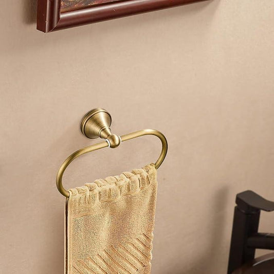 Antique Brass Toilet Paper Holder Towel Ring, Brass Towel Holder Toilet Paper Roll Holder, Rustic Vintage Oval Towel Rack Bathroom Accessories Set Hardware 2 Pieces Farmhouse Wall Mounted - ModernBath