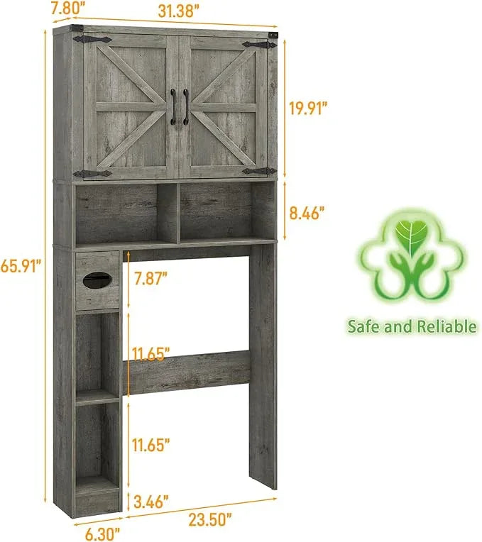 Vabches Over The Toilet Storage Cabinet, Farmhouse Storage Cabinet Over Toilet with 2 Barn Doors & Toilet Paper Holder Stand，Home Space-Saving Toilet Rack, for Laundry, Bathroom, Restroom.Grey Oak - ModernBath
