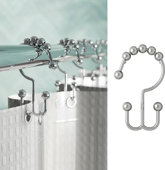 Zenna Home Shower Curtain Hooks, Chrome, Set of 12 – Premium Shower Curtain and Liner Rings with Double Roller Glide and Double-Sided Design – Rust Resistant - ModernBath