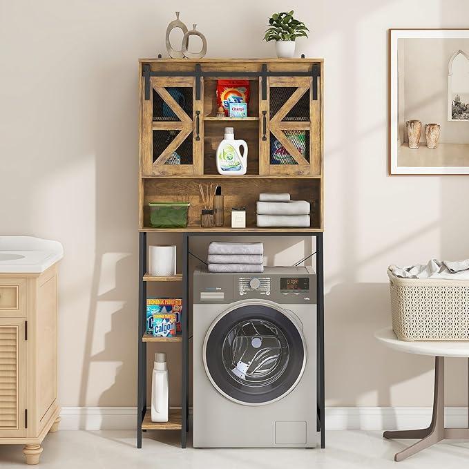 Vabches Over The Toilet Storage Cabinet, Farmhouse Storage Cabinet Over Toilet with Sliding Barn Door，Home Space-Saving Toilet Rack, for Bathroom, Restroom, Laundry，Brown - ModernBath