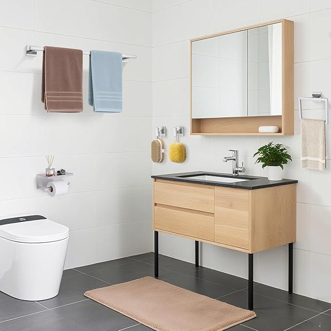 TURS 5-Pieces Brushed Nickel Bathroom Hardware Accessories Set 23.6" Towel Bar Set Wall Mounted Square Toilet Paper Holder with Shelf Stainless Steel - ModernBath
