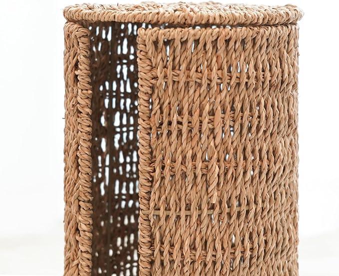PINXIURY Seagrass Toilet Paper Holder with Storage, 3 Rolls of Wicker Toilet Paper Holder for Bathroom and Under Sink, Handmade Woven Toilet Paper Rolls Holder Stand - ModernBath