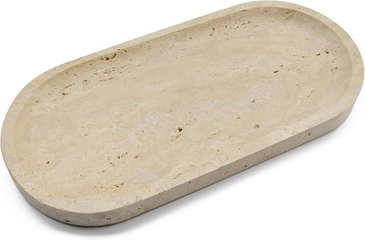 FS NANO 10"x5" Beige Natural Travertine Tray a Decorative and Catchall Organizer for Marble Vanity and Bathroom Countertop for Jewelry Perfume and Candles - ModernBath