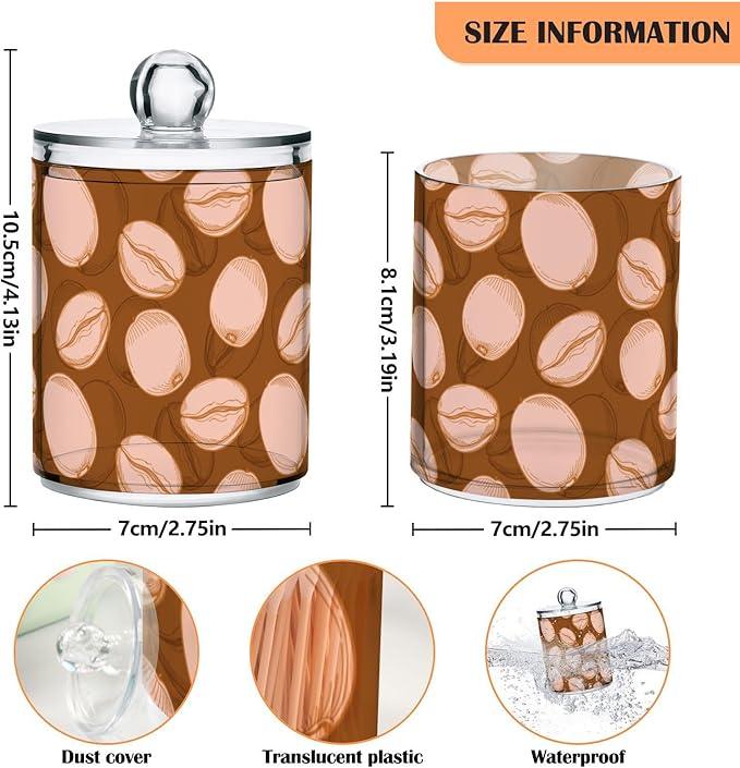 Tatenale Qtip Holder Bathroom Set Q tip Cotton Ball Swab Pad Dispenser Container Organizer Plastic Jars with Lids Storage 2Pack Coffee Bean Brown - ModernBath