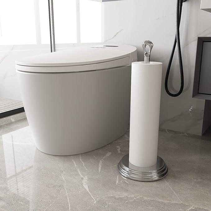 Toilet Paper Holder with Rustproof, Metal Free Standing Toilet Paper Stand Storage for Bathroom, Tissue Paper Roll Holder for Bathroom Accessories (Polished Chrome) - ModernBath
