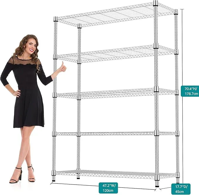 5 Tiers Shelf 1750 lbs Steel Storage Shelving Utility Shelving Unit Steel Organizer Wire Rack for Home,Kitchen,Office,Garage Chrome 17.7" D x 47.2" W x 72.4" H - ModernBath