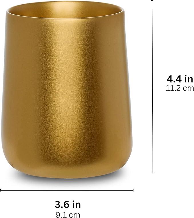 Yew Design Gold Toothbrush and Toothpaste Holder and Cup for Bathroom Vanity and Countertop, Round Organizer for Electric Toothbrushes, Floss, Razors, Cotton, and Mouthwash - ModernBath