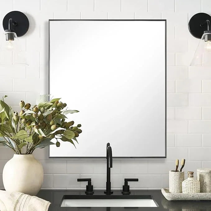 Bonverre 20x30 Inch Black Bathroom Mirror for Wall, Aluminum Frame Rectangle Rectangular Vanity Mirror, Modern Large for Bedroom, Living Room, Horizontal or Vertical - ModernBath